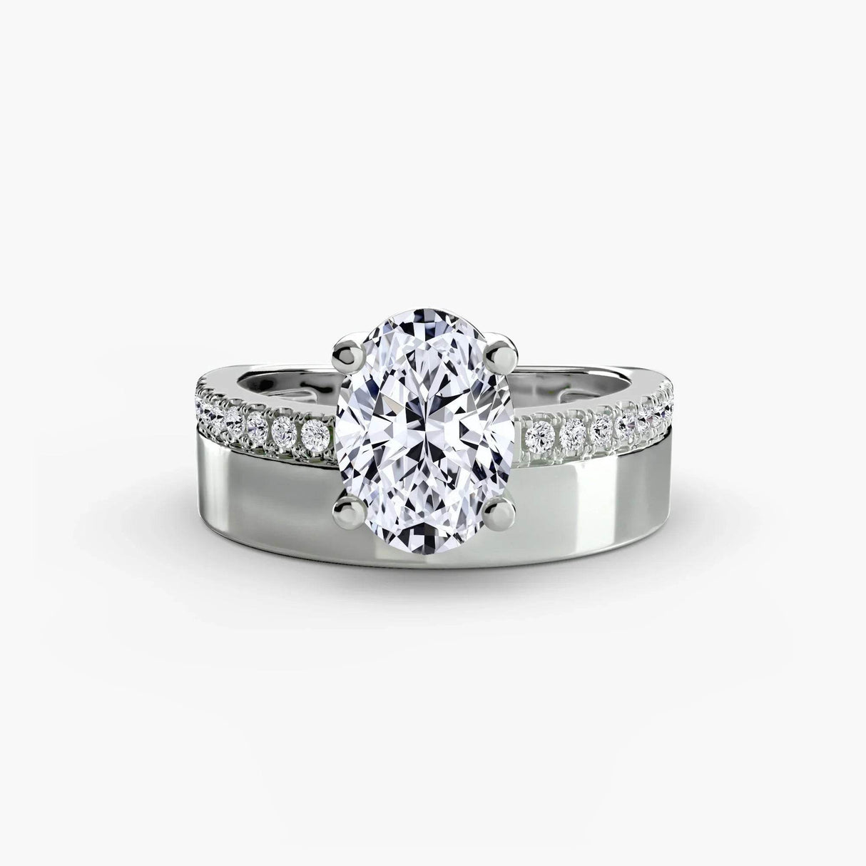 Wide Band Solitaire with Pavé Band - 4Me1