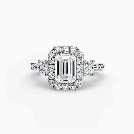 Three-Stone Ring with Halo 2 - 4Me1 