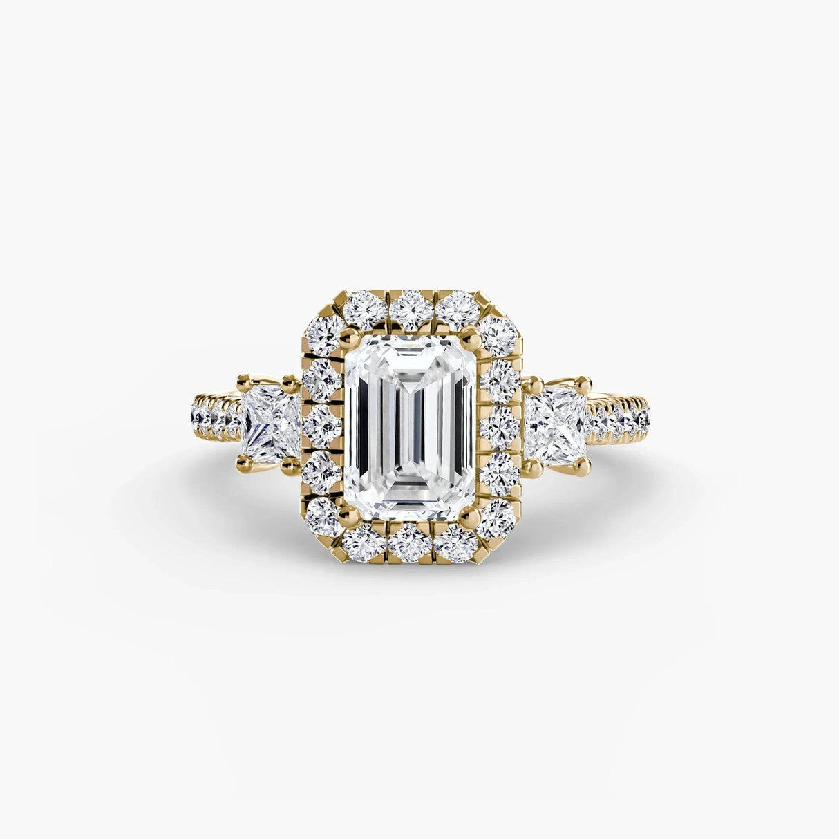 Three-Stone Ring with Halo 2 - 4Me1 